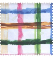 Green white orange blue pink color abstract checks design bold crossing colorful lines poly fabric main curtain